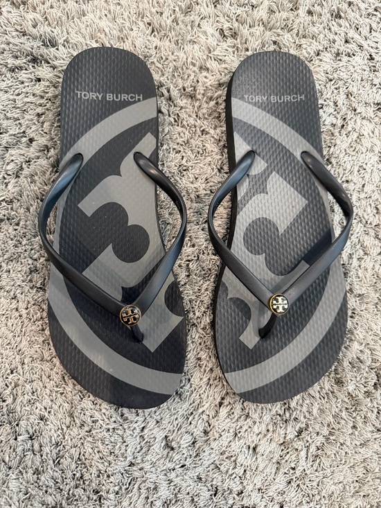Tory Burch Shoes - Tory Burch Black Logo Flip Flop Sandals